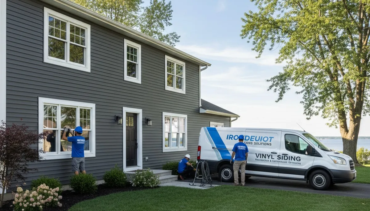 Vinyl siding installation on home exterior by Rochester NY siding contractors